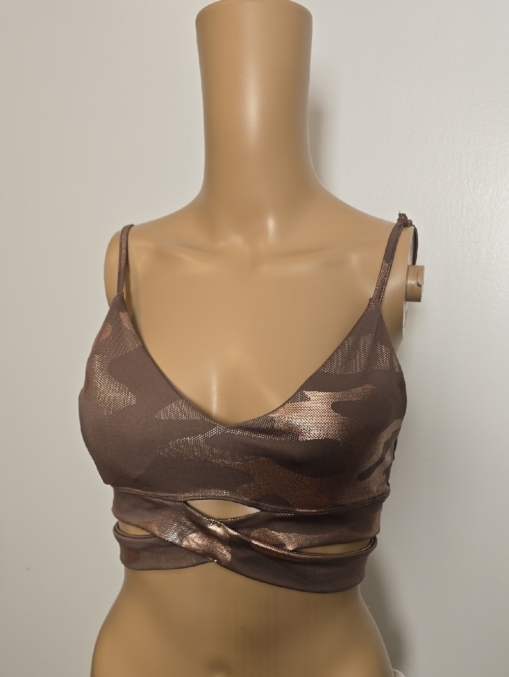 Metallic Bronze Camouflage Wrap Crop Top New - Small